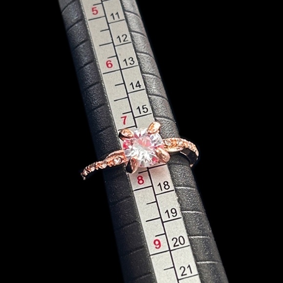 Rose Gold Solitaire Simulated Zircon Ring Fashion Dinner Cocktail Side Stones - Picture 6 of 10